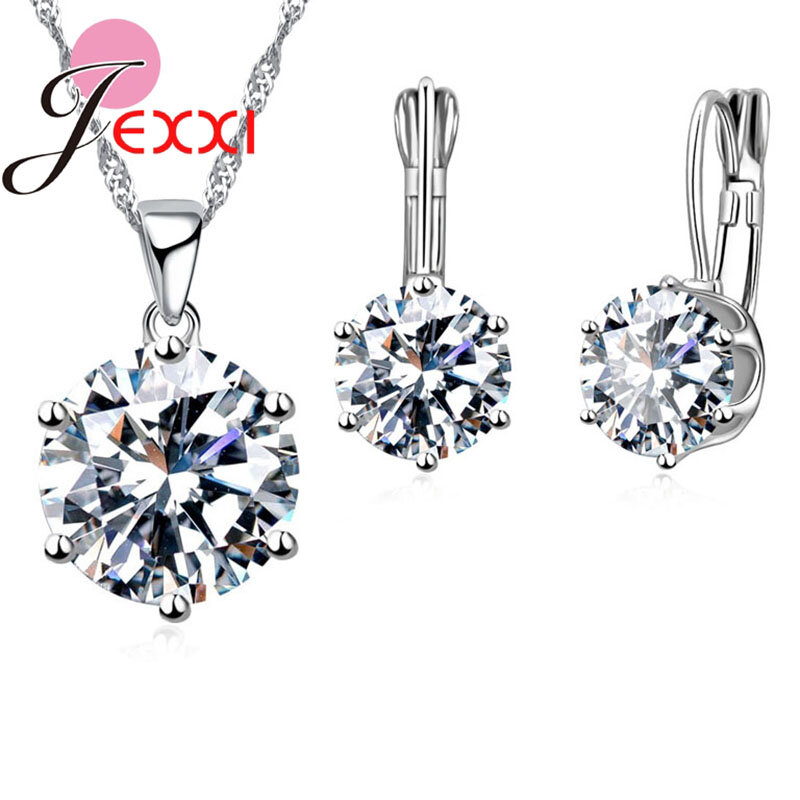 Hot Sale Fashion Pria dan 925 Sterling Silver Kristal Pernyataan Liontin Anting-Anting Kalung Set Perhiasan untuk Wanita