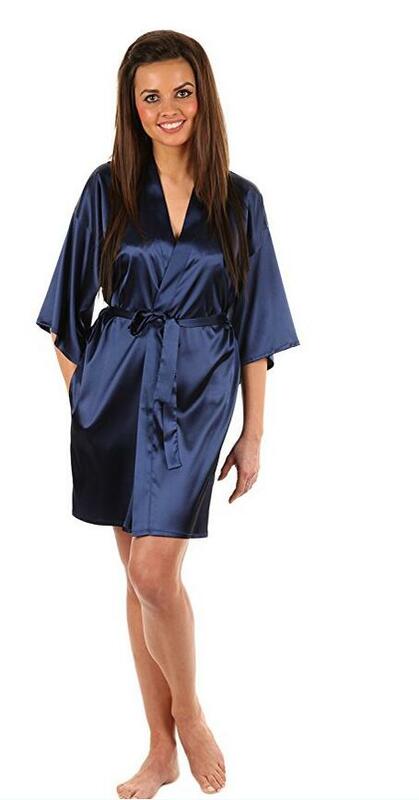 New Black Chinese Women's Faux Silk Robe Bath Gown Hot Sale Kimono Yukata Bathrobe Solid Color Sleepwear S M L XL XXL NB032