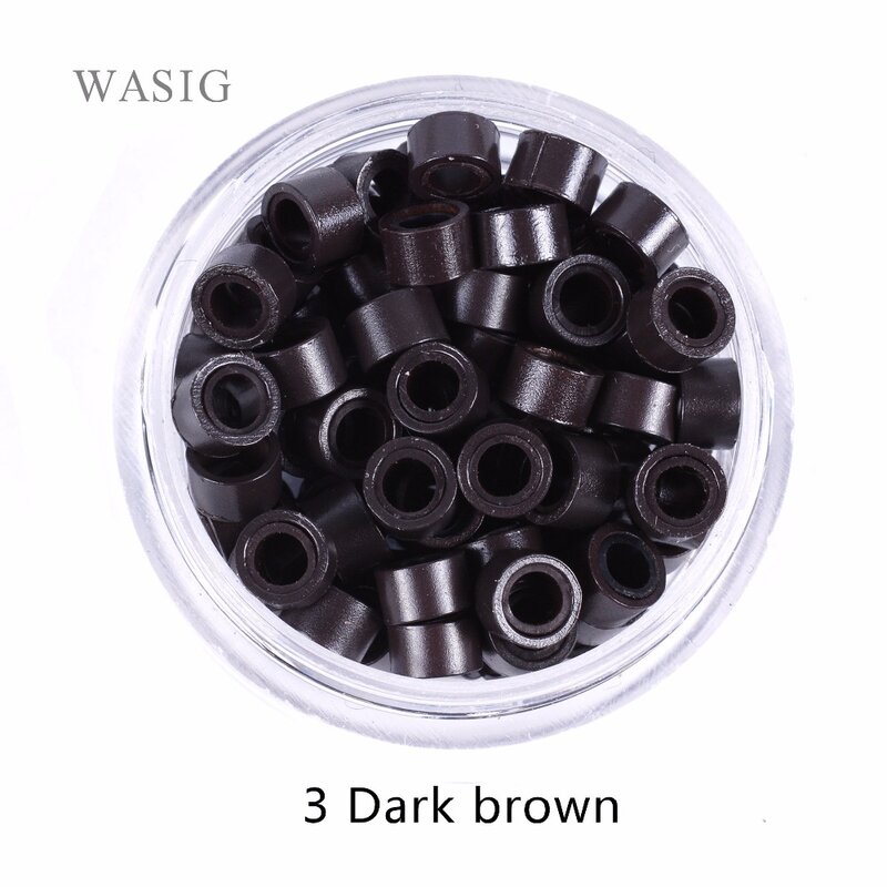 1000Pcs 5mm Micro Ring Beads Silicone Bead Link Microring for Feather Hair Extension Tools 3# Bark Brown . 9 Colors Optional