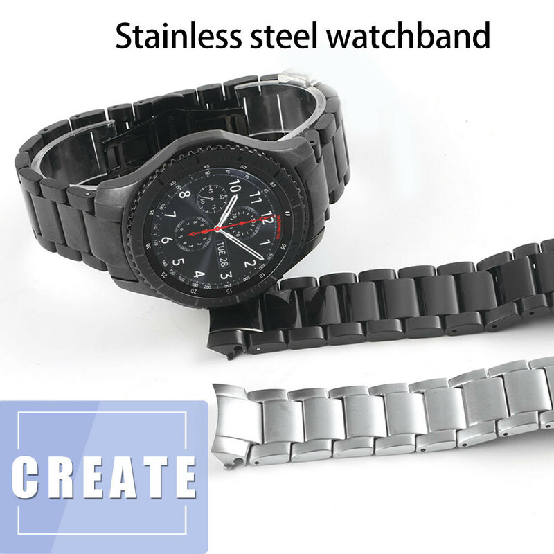 22mm Horlogebanden Voor Samsung Frontier Gear S3 S4 Rvs Business Strap Gebogen End Horlogeband Vervanging Horloge R810 /R800