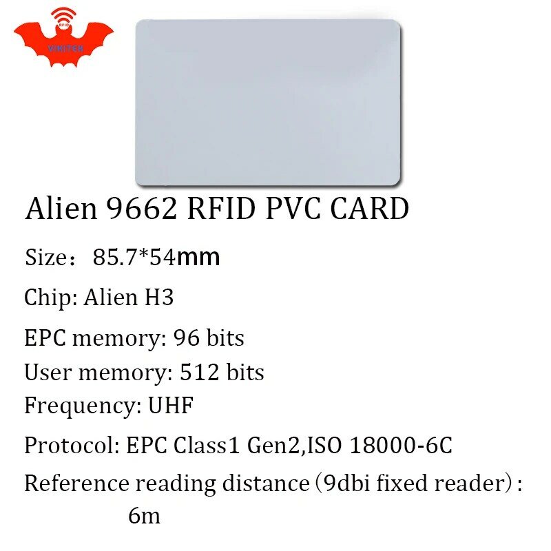RFID tag UHF PVC card Alien 9662 EPC6C 915mhz 868mhz 860-960MHZ Higgs3 85.7*54*0.8mm long distance smart card passive RFID tags