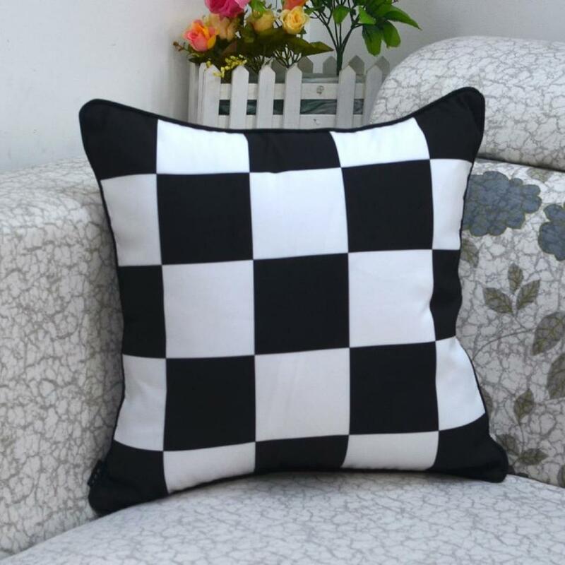 45*45 CM decoración del hogar moderna TELA ESCOCESA negra blanca geométrica funda de almohada para sofá