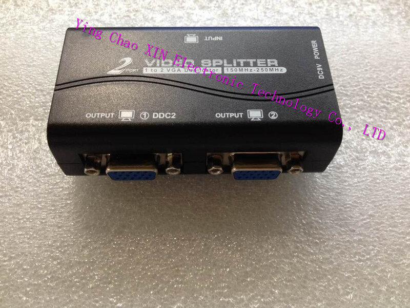 Zwart 1 naar 2 poorten 2 way VGA video splitter duplicator 250 mhz split screen apparaat cascadedable Laarzen Video Signalen tot 65 m 2 pc