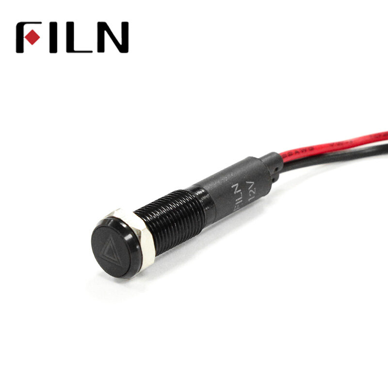 FILN 8mm black housing led red yellow white blue green 12v led indicator light with 20cm cable