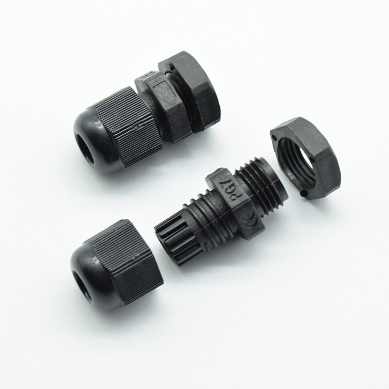 Impermeável Nylon plástico cabo Gland conector, branco e preto fio conector, IP68PG7, PG9, PG11, PG13.5, PG16, 3, 6, 14mm, 10pcs