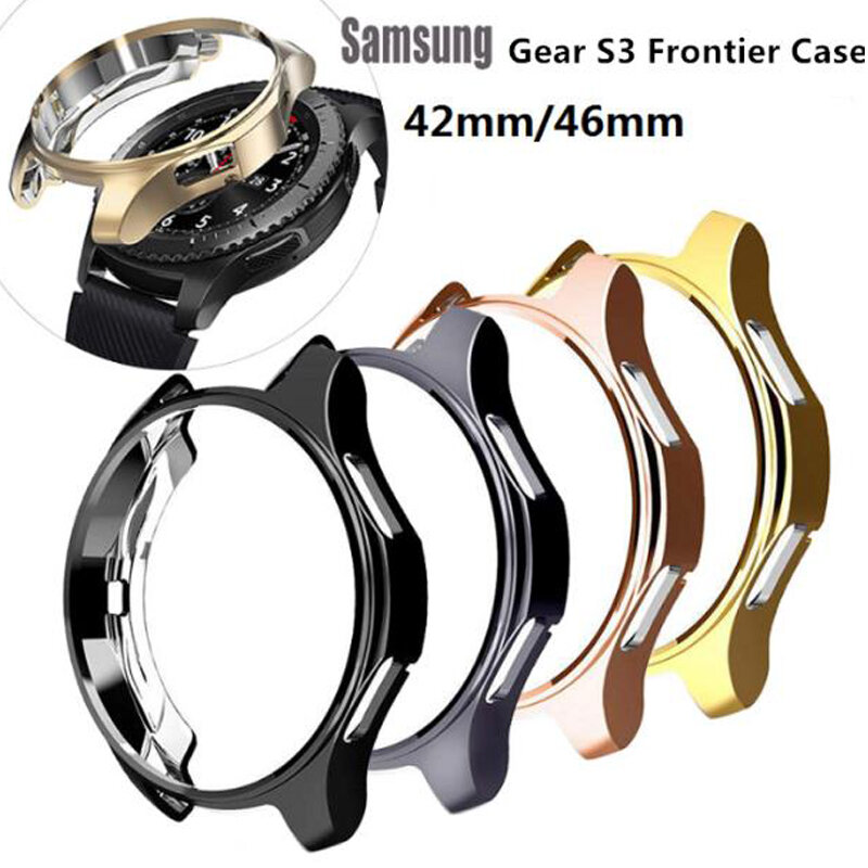 Engrenagem s3 frontier caso para samsung galaxy assista 46mm 42mm banda cinta capa macia tpu chapeado todo-em torno caso protetor escudo quadro