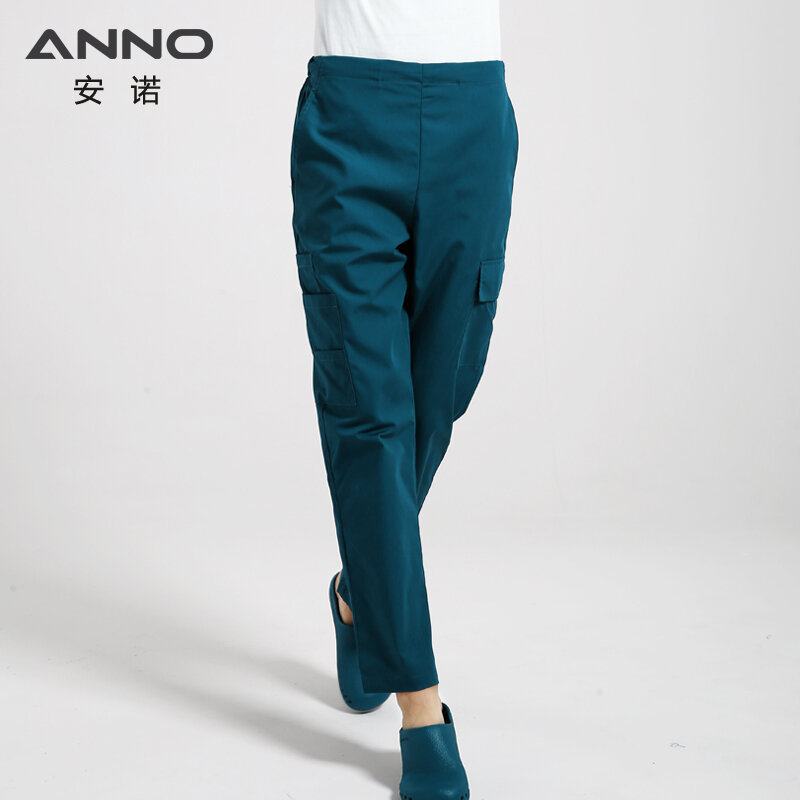 ANNO Multi function Nurse Uniform Bottoms Cotton More Pockets Work Trouser Dental SPA Nursing Scrub Pants