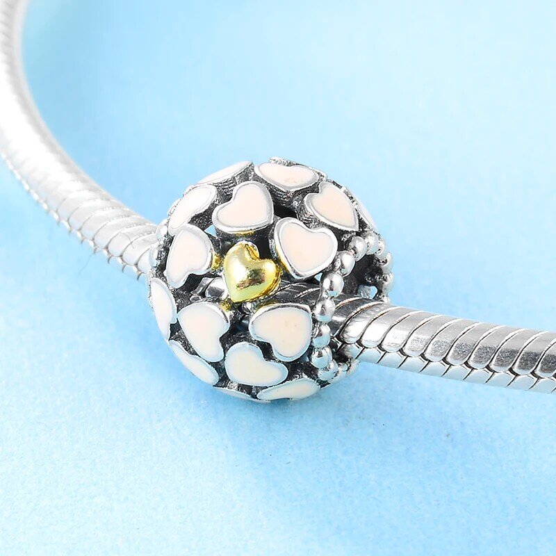 New 925 Sterling Silver Pink heart-shaped DIY fashion enamel beads Fit Original European Charms Bracelet Jewelry making