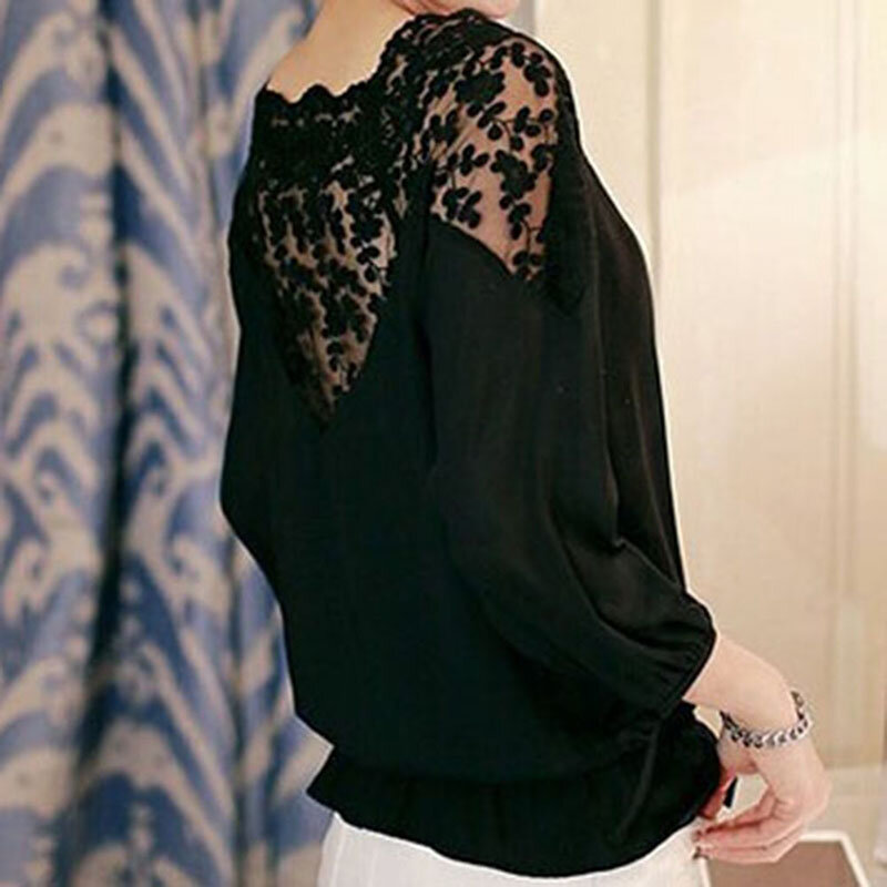 NEW Ladies Girl Women 3\4 Sleeve Lace Hollow Casual Chiffon Blouse Crop Tops L2