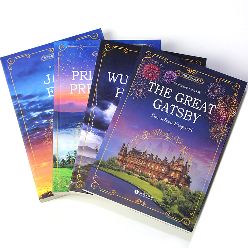 Nuovo 4 pz/set Jane Eyre / Pride and Prejudice / Great Gatsby / Wuthering shades libro inglese per adulti