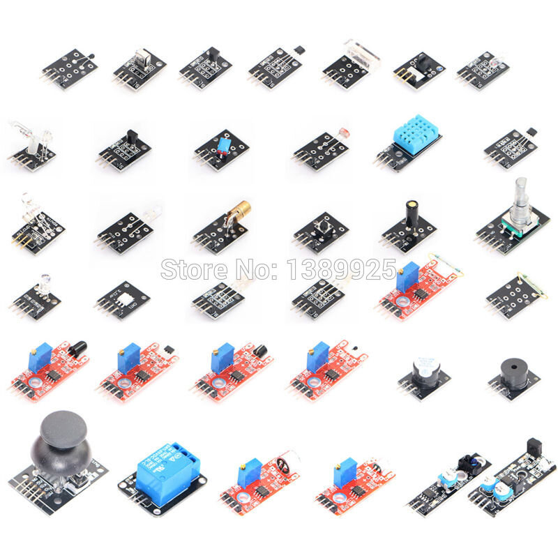 Kits Sensor para Arduino Boards, 37 em 1, de alta qualidade, frete grátis, funciona com oficiais Arduino Boards