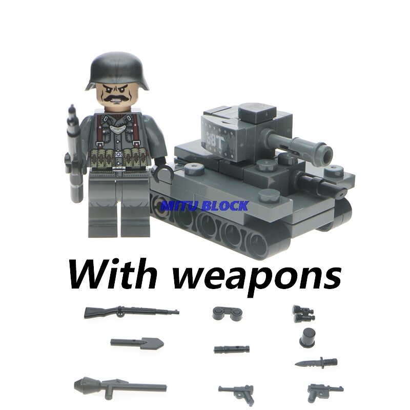 Single Sale Legoelys WW2 Motorcycle Soldiers Military Figures Guns Army Weapons Accessories Building Block Brick Children Toy