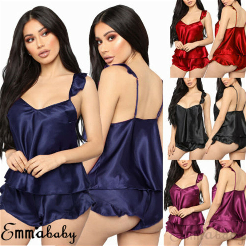 Hot Soft Satin Silk Sexy Lingerie Babydoll Underwear Women's Sleepwear Chemise Nightwear Pajama Sets Lace Stylish new