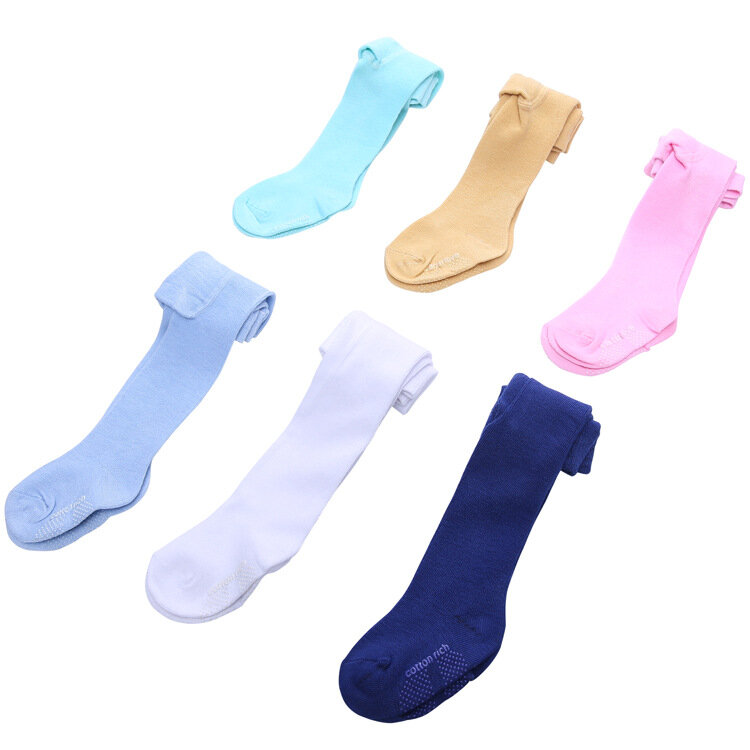 6psc/lot Pure Colour Cotton Floor Anti-slip Stocking High Elasticity Breathable Sweat Absorbing Baby Pantyhose 0-6M Girl Tight