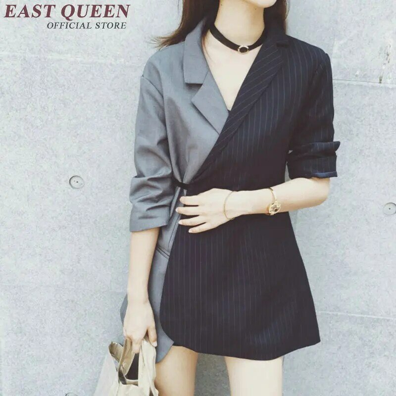 Half sleeve striped jacket women 2018 women business casual clothing patchwork women blazers and jackets NN0421 Q