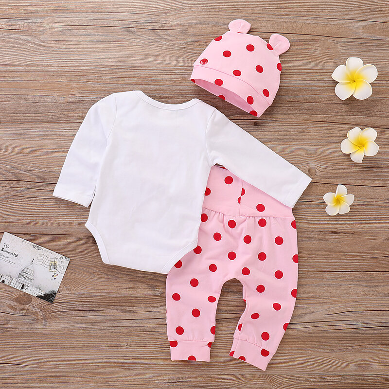 Комплект одежды в горошек для новорожденных девочек, милая одежда с изображением жирафа для маленьких девочек, шапка, осенне-зимняя одежда ...