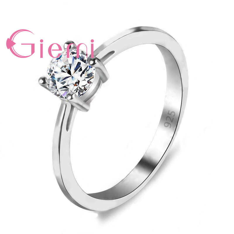 Factory Price 925 Sterling Silver Simple Rings for Women Girls Best Gifts Shiny Clear Zircon CZ Crystal Wedding Jewelry