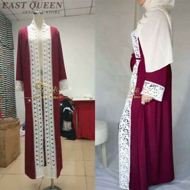 Fashion women abaya dresses long sleeve lace muslim dress for women Turkish elegant bodycon islamic dress with belt DD283  F