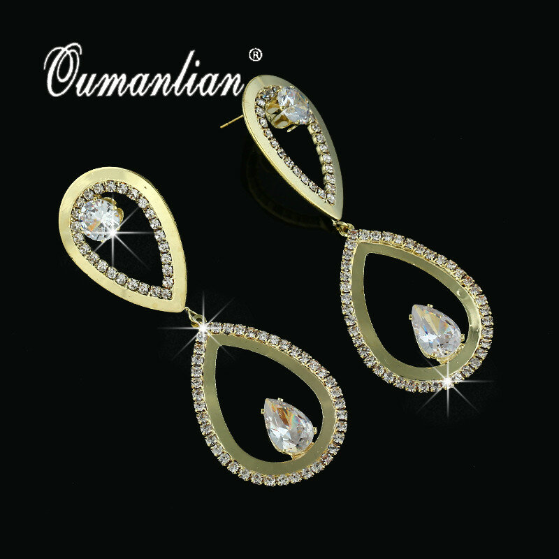 2019 nuovo arrivo scintillanti orecchini a forma di goccia geometrica per le donne strass semplice oro argento colore festa di nozze E111