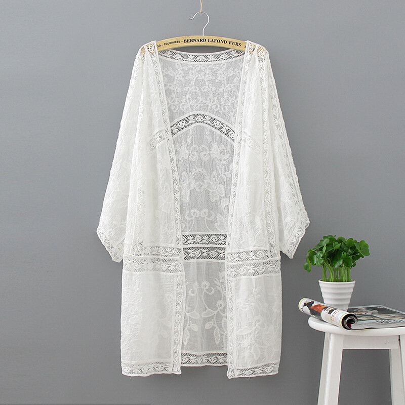 Embroidery Long Kimono Summer Tops 2019 Fashion Casual White Shirt Women Clothes Batwing Sleeve Loose Blouse Kimono Cardigan