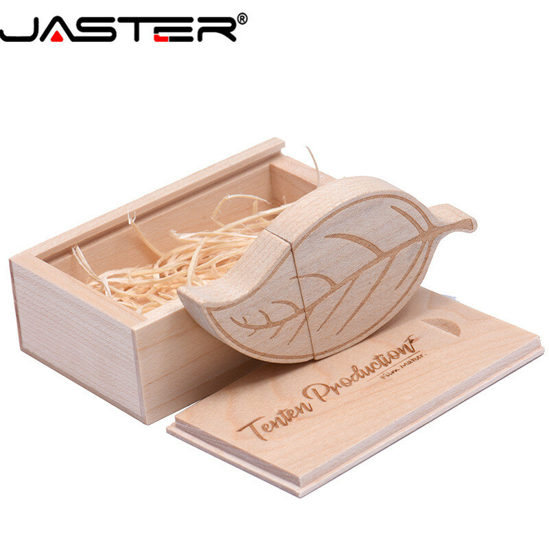 JASTER-Clé USB 2.0 en forme d'arbre en bois avec boîte, support à mémoire de 4 Go 8 Go 16 Go 32 Go 64 Go, lecteur flash, disque U, livraison gratuite