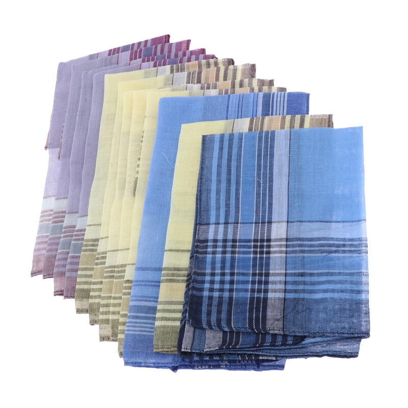 Mouchoirs en coton à motif à carreaux pour hommes, mouchoirs classiques Gentleman, poche carrée, ensemble de 12 pièces, 10 pièces