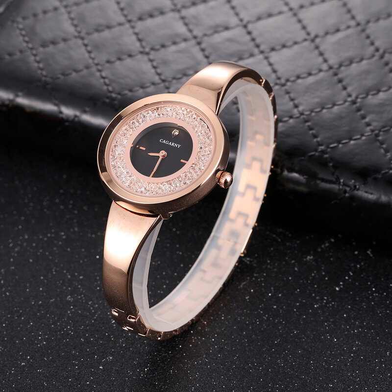 Cagarny – montre-Bracelet en or Rose pour femmes, à Quartz, de luxe, de marque supérieure, pour filles, horloge minimaliste