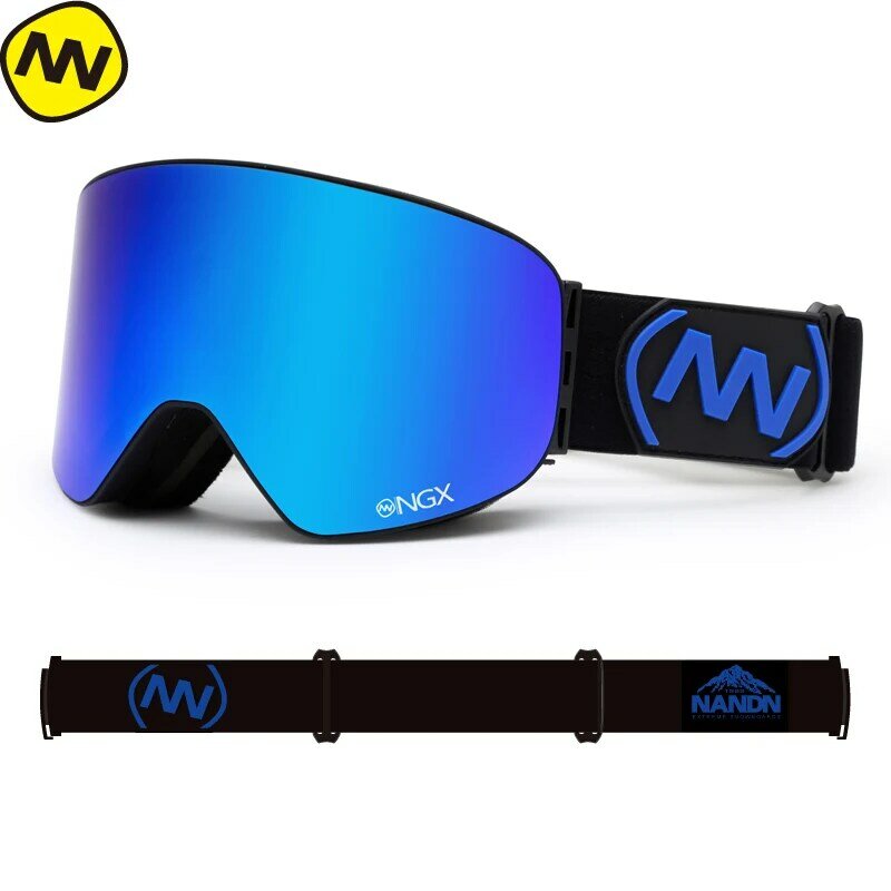 Nandn óculos de esqui de neve, óculos para homens e mulheres lente dupla uv400 anti-neblina, óculos de esqui para adultos, snowboard