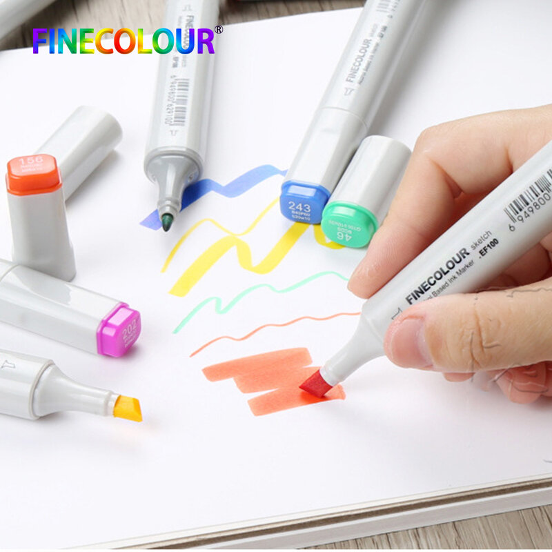 Finecolour EF100 3 pcs ชุด Sketch สีสถาปัตยกรรมโรงเรียนแอลกอฮอล์มังงะ Colores Marker ปากกาสำหรับวาด