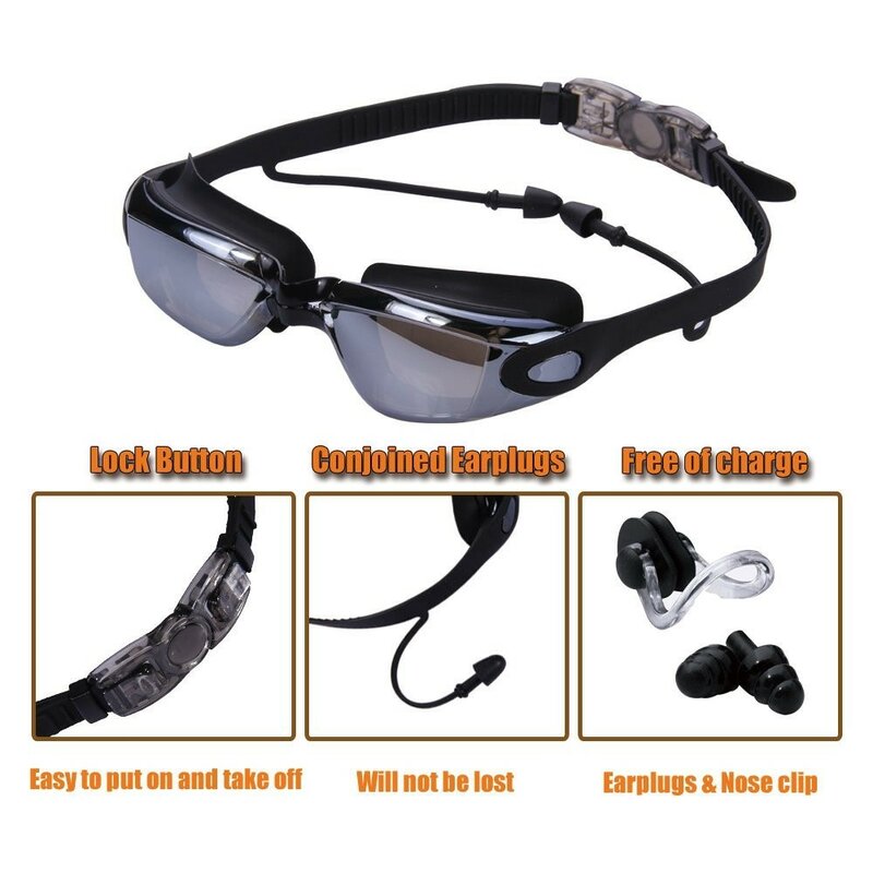плавательные очки Комплект из 3 предметов мужские профессиональной близорукости плавательные очки зажим для носа беруши для плавания ПУ ша...
