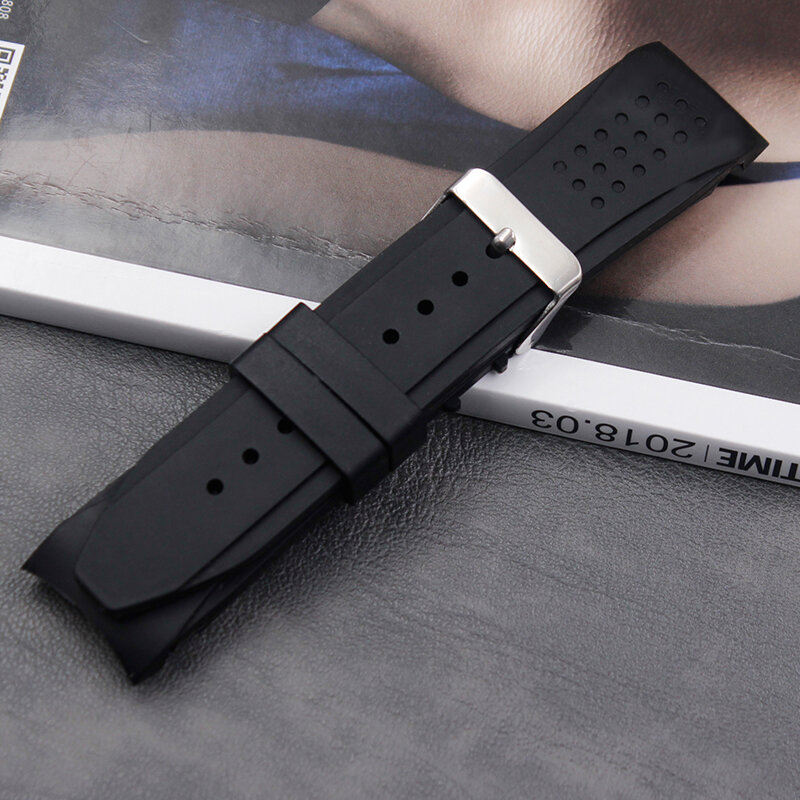 Silicone strap men's 24mm ladies sports waterproof rubber curved strap accessories pin buckle