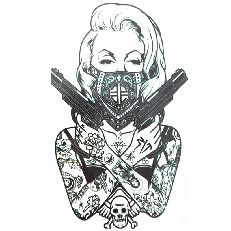 Cool Tattoo Girl With Guns Waterproof Temporary Tattoo Stickers
