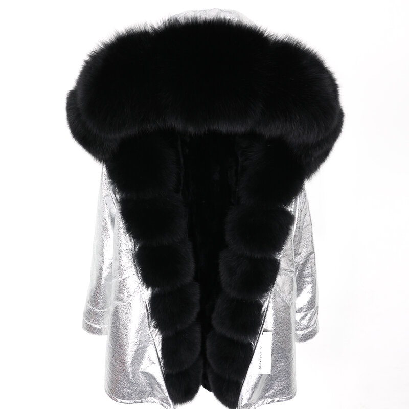 Maomaokong Winter Fashion Women's Clothing Fox Fur Big Fur Collar Fur Coat Detachable Rabbit Hair Lining Fashion Park Fur Coat