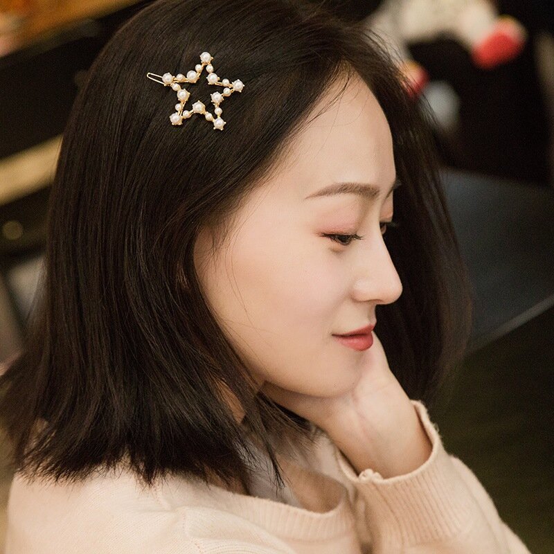 Fashion Women Geometric five-pointed star love hairpin ins imitation pearl hairpin Hair Claws Women Hair Accessories