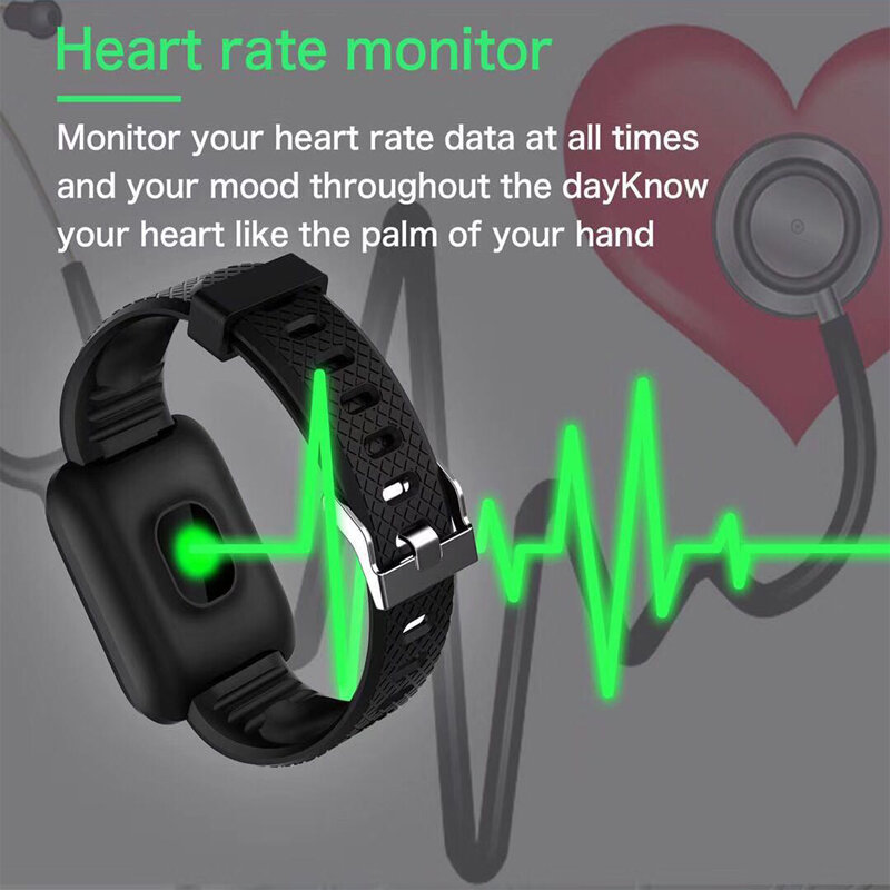 Heart Rate Monitor Smart Watch Sports Blood Pressure Pedometer Running OLED Touch Waterproof Fitness Intelligent Watch Men Women