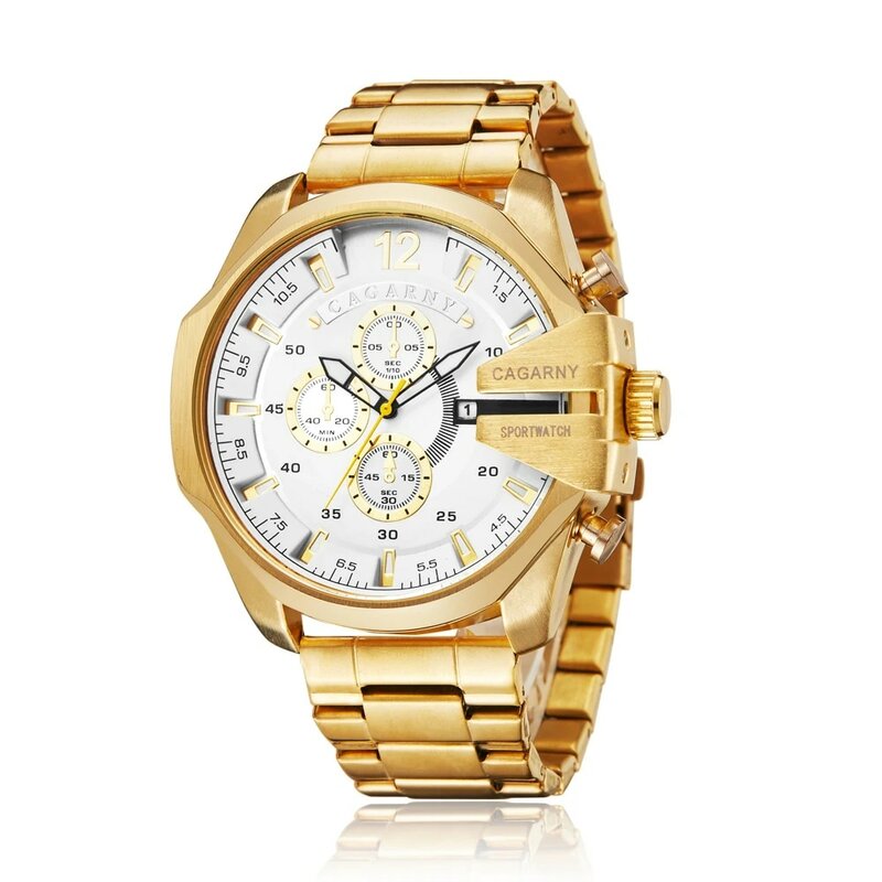 Cagarny Luxury Brand Mens Sport Watch Silver Full Steel Quartz Watches Men Date Waterproof Military Clock Man relogio masculino