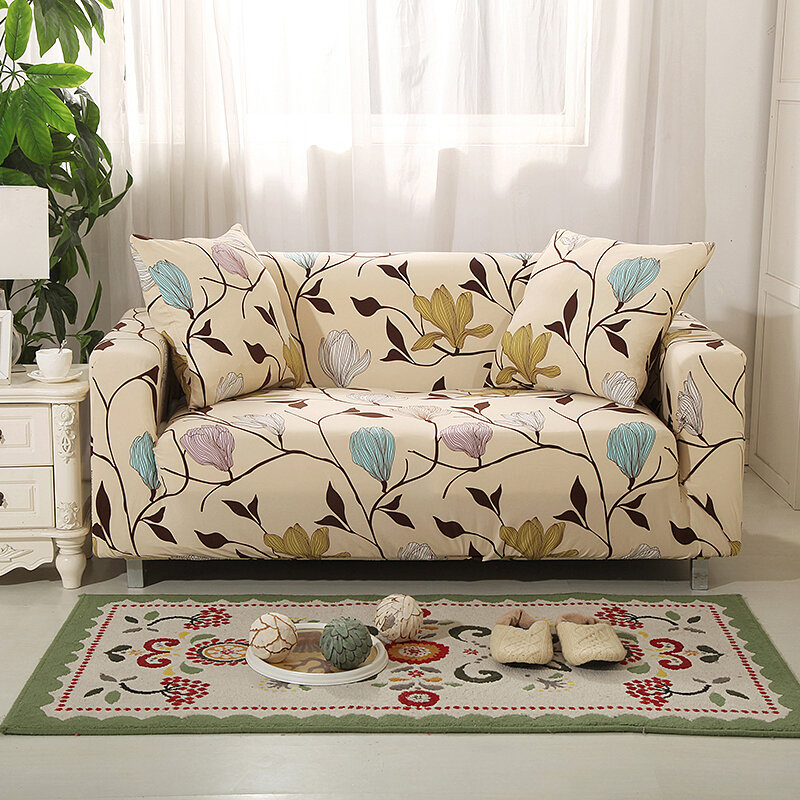 Impressão floral estiramento elástico sofá capa toalha sofá antiderrapante-resistente capas de sofá para sala de estar totalmente envolto anti-poeira