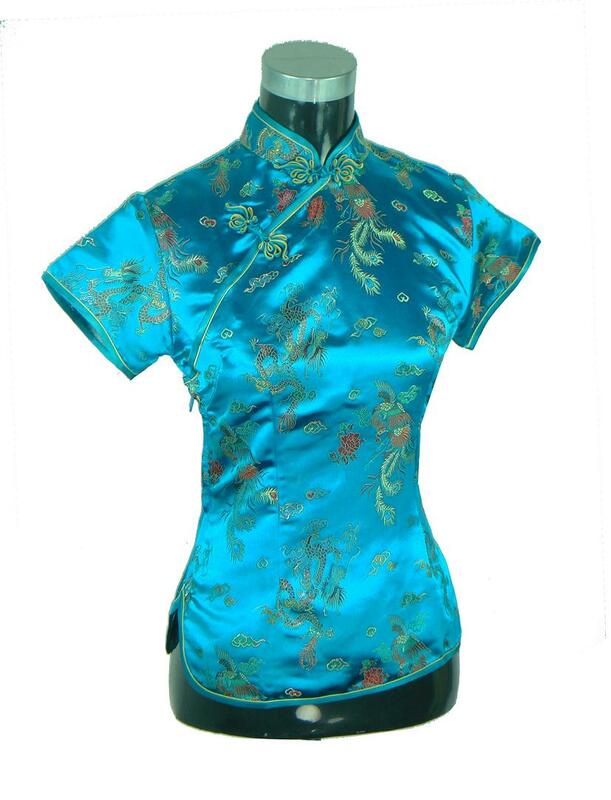 여성용 반팔 셔츠, 빨간색 상의, 중국 여성 전통 새틴 실크 블라우스, 참신한 드래곤 의류, S M L XL XXL WS005, 여름