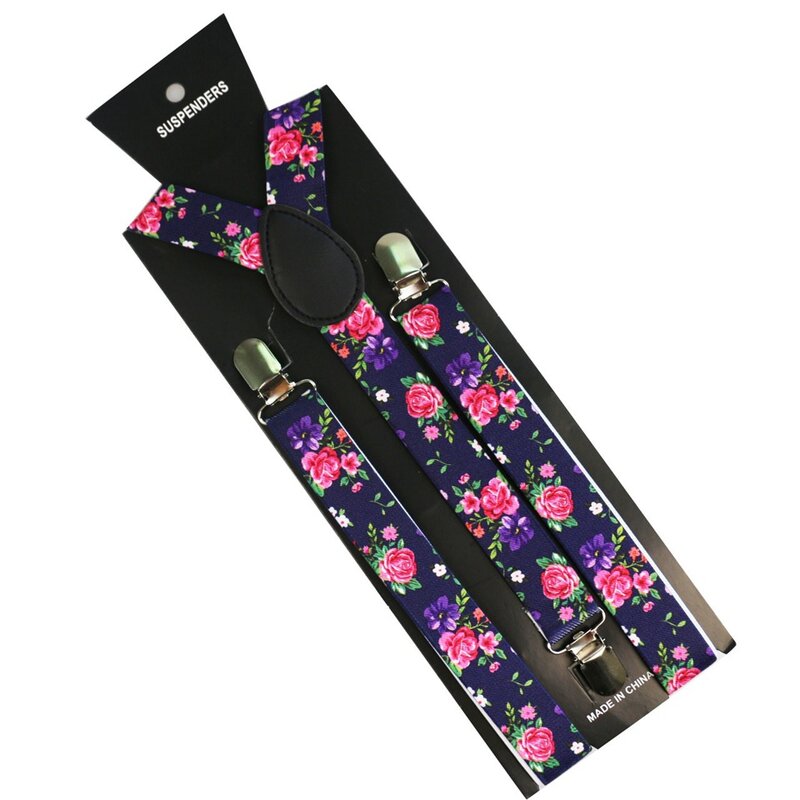 2019 New Purple Pink Flower Floral  Adjustable Mens Womens Unisex Clip-on Suspenders Unisex Elastic Y-Shape Braces