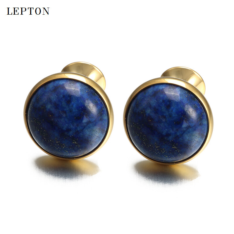 Low-key di Lusso Lapis Lazuli Gemelli per Mens di Colore Dell'oro Lepton di Alta Qualità Rotonda Lazurite Pietra gemelli Relojes gemelos