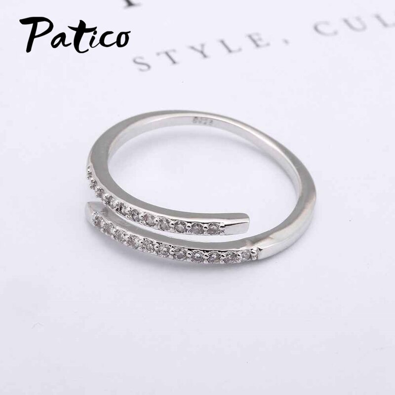 Najlepsza jakość pełen sześcian z cyrkoniami regulowane pierścionki zaręczynowe Femme 925 srebro proste otwarcie pierścienia Anel prezenty
