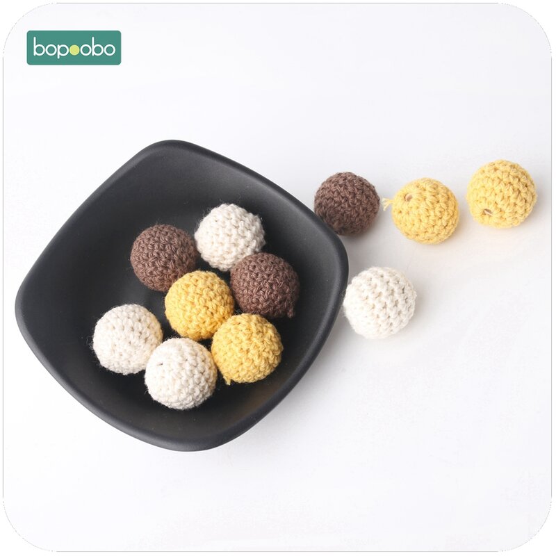 Bopoobo-赤ちゃんのためのかぎ針編みのビーズ,歯が生えるブレスレットを作るためのアクセサリー,カラフルなかぎ針編み,20mm,10個