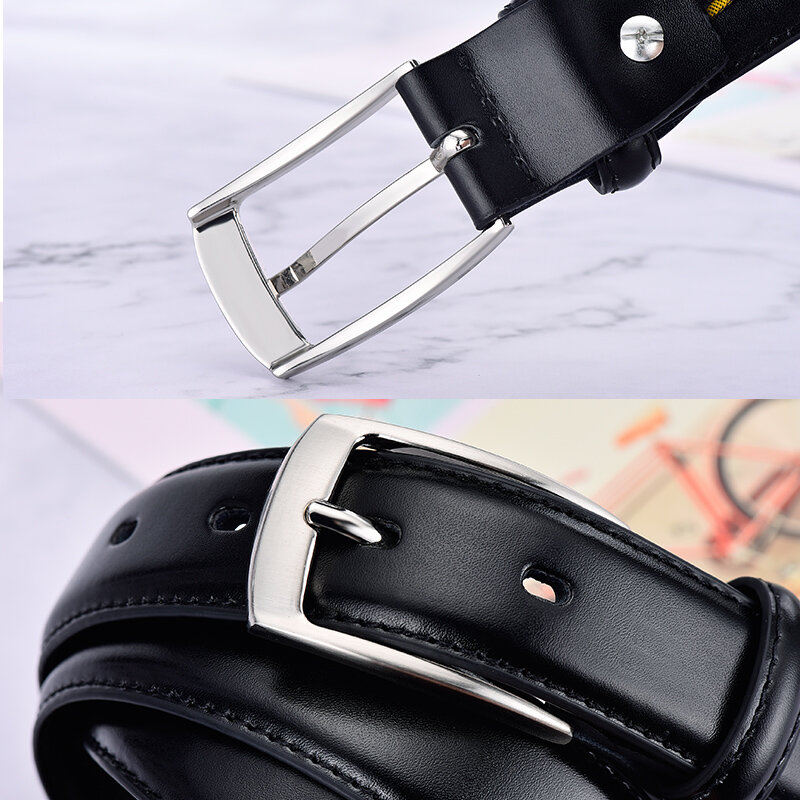 Cinturón clásico de cuero de vaca para hombre, cinturón informal de negocios de lujo con hebilla de Pin de 3,0 CM, envío directo