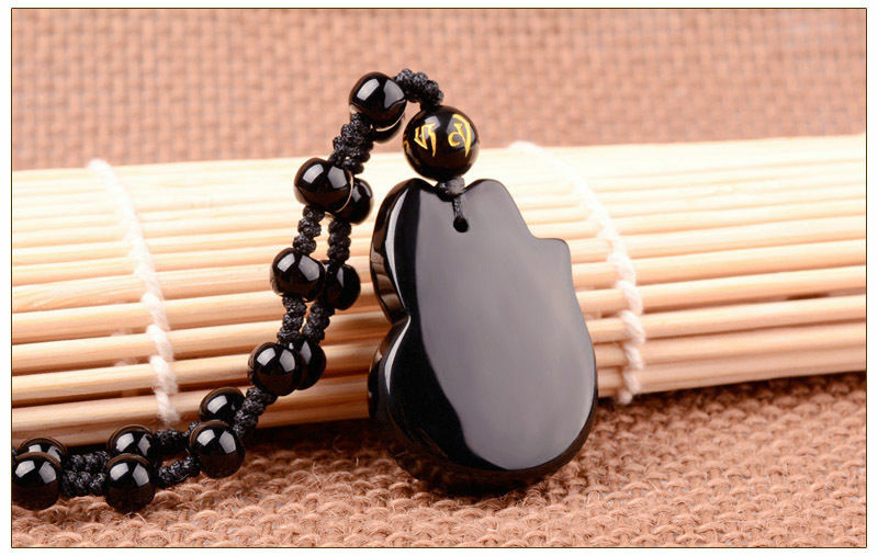 Ожерелье из 100% натурального обсидиана с подвеской из черного жадеита, счастливая любовь, лиса, A19