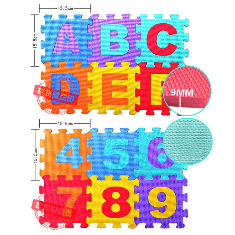 Tapetes de brinquedo infantil, tapetes de jogo, alfabeto, números de espuma eva, 36 unidades, com almofada macia, para brincadeiras de criança