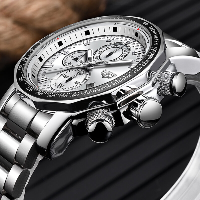 LIGE Uhren männer Kreative Quarz Chronograph Armbanduhren Luxus Edelstahl Uhr mit Leucht Uhr Relogio Masculino