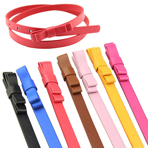 Adjustable Belt Women Faux Leather Waistband Belts Candy Color 2 Layers Bowknot Narrow Belt Waistband Strap Women Dress Strap