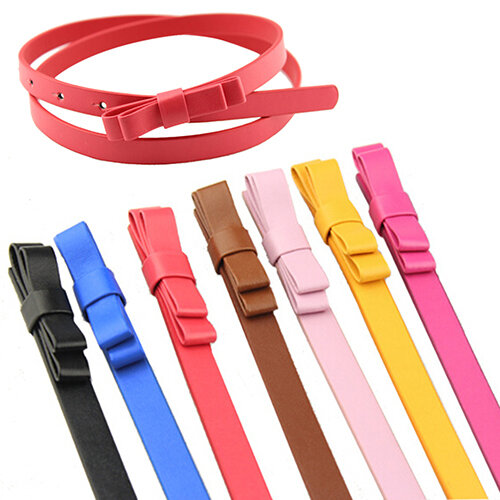 Ceinture réglable femmes Faux cuir ceinture ceintures couleur bonbon 2 couches nœud papillon ceinture étroite ceinture sangle femmes robe sangle