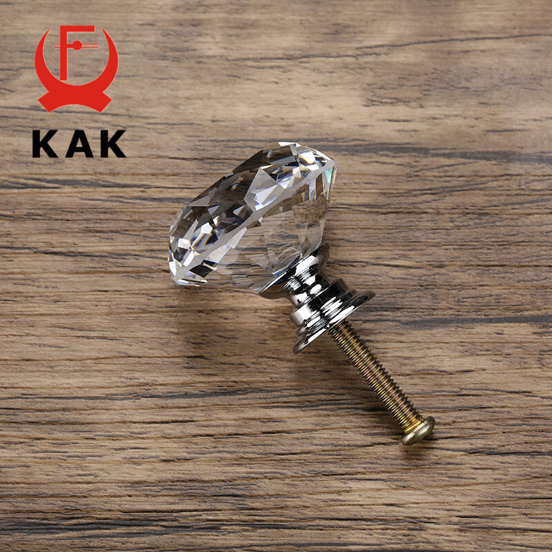 KAK-Diamond Shape Design Crystal Glass Knobs, Armário, Gaveta Pull, Porta do armário da cozinha, Wardrobe Handles, Hardware, 20-40mm