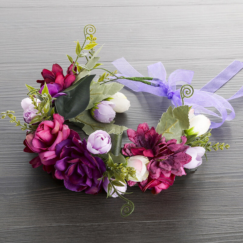 MOLANS Bride Wedding Party Flower Headband Headdress Women Purple Floral Crown Headbands Wreath Hair Bows Accessories